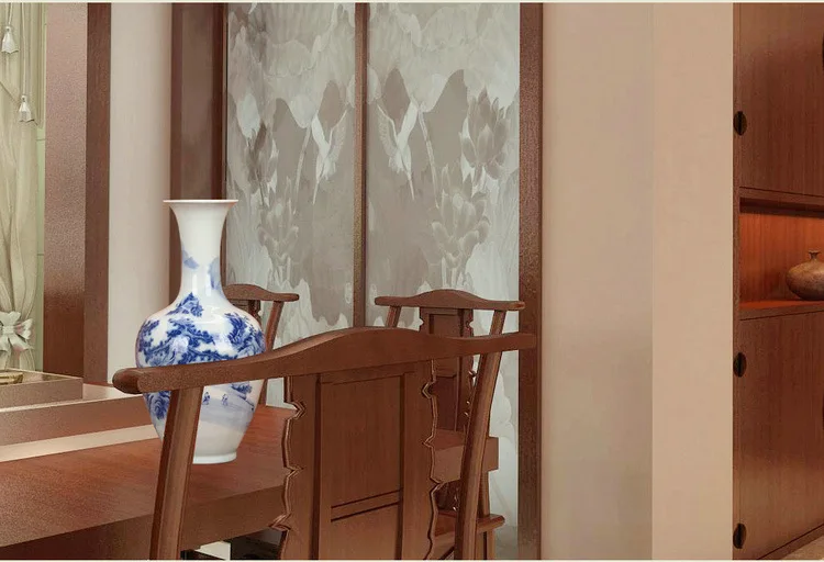 Цзиндэчжэнь керамическая ваза с голубым и белым пейзажем, украшение для дома, гостиной