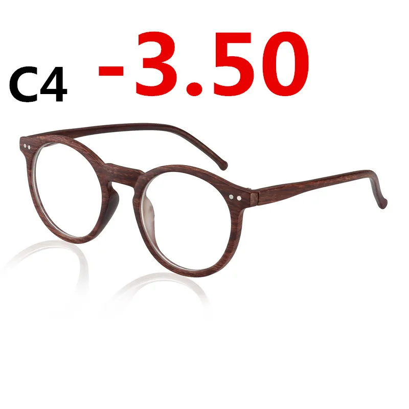 Ретро круглые деревянные цветные солнечные фотохромные готовые очки для близорукости, оправа для мужчин и женщин с цветными линзами, солнцезащитные очки для близорукости - Цвет оправы: C4 -3.50