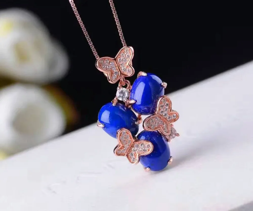 Женский вечерние Лон из серебра 925 пробы с натуральным лазуритом|jewelery pendants|jewelery