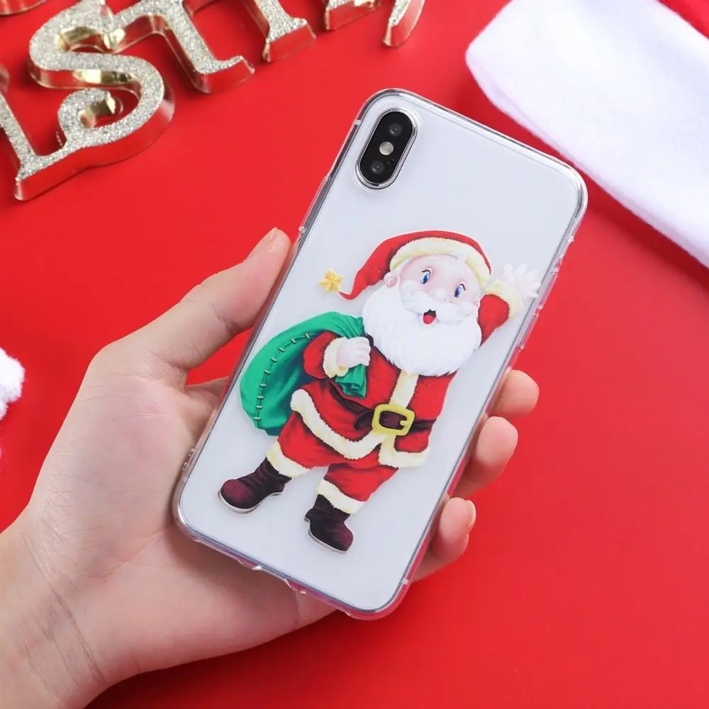 Christmas Festive Santa Reindeer Patterned Clear Soft TPU Case For iPhone 7 8 XR XS Max Phone Cover Coque For iPhone 6 SE 7 Plus (9)