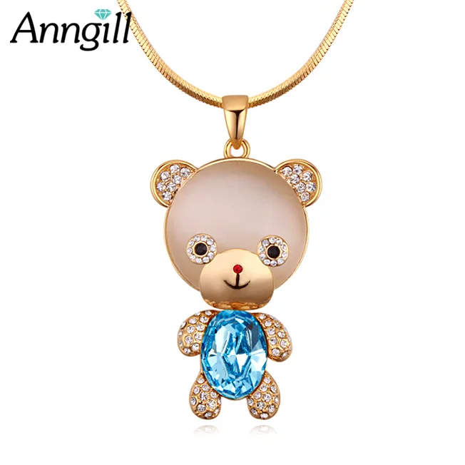 Новинка 2018 милое длинное колье Swarovski с кристаллом медведя цепочка золотого цвета
