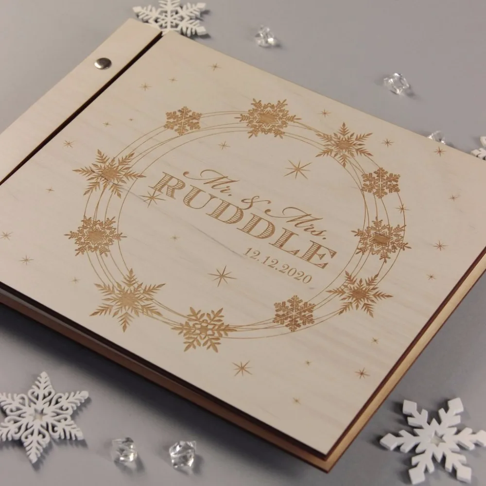 

BEAUTIFUL WEDDING BOOK SNOWFLAKES WINTER PERSONALISED GUEST BOOK