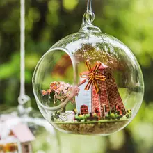 DIY G014 ручной мини-Голландская мельница Стекло сборный мяч Деревянный милый кукольный подарок светодиодное украшение пейзаж кукла