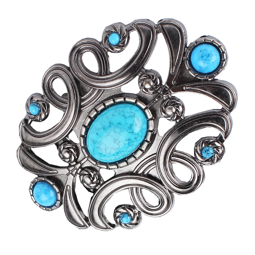 Винтажная антикварная Серебристая синяя пряжка для ремня в западном стиле из