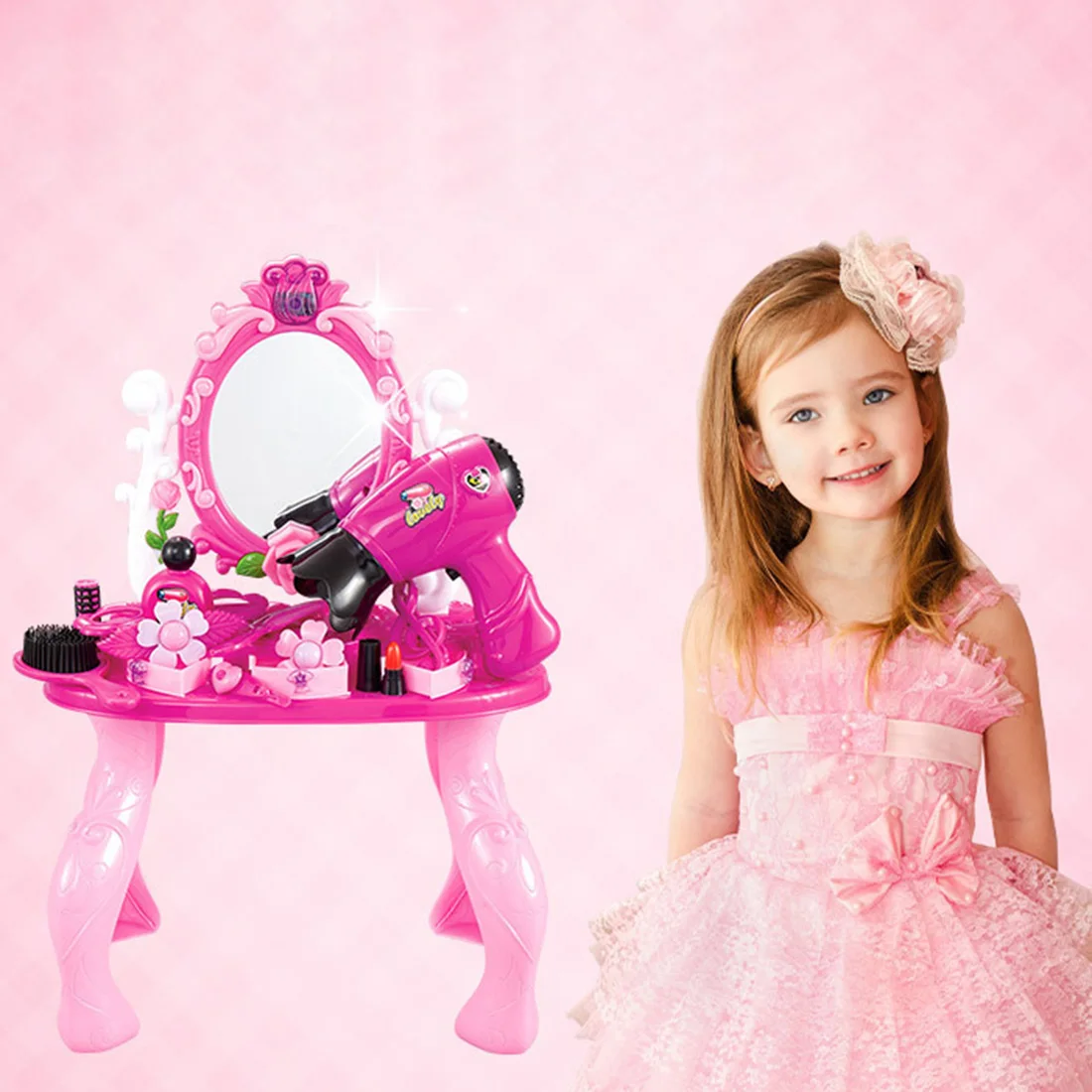 remarkable Hot Sale 12Pcs Children Pretend Play Kid Make Up Toys Girl Dressing Table Toy Dresser Playset With
