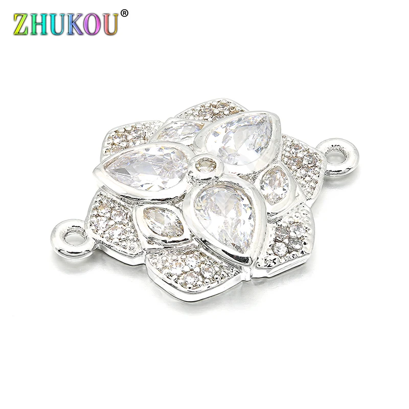 

16*23mm Brass Handmade Cubic Zirconia Pendants Connector for DIY Jewelry Findings Making, Hole: 1mm, Model: VS176