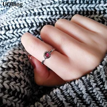 New Arrivals 925 Sterling Silver Red Stone Rings For Women Girl Jewelry Crystal Stone Open Rings Adjustable Rings