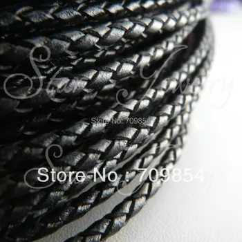 

wholesale 100M /lot 3mm genuine braid Black leather cord -cow leather