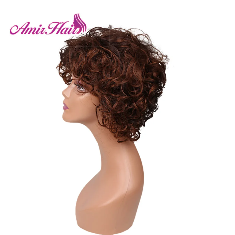 Amir short Kinky curly hair synthetic wig For African American women black Mixed Brown Heat Resistant Wigs Fiber 8 inch cosplay