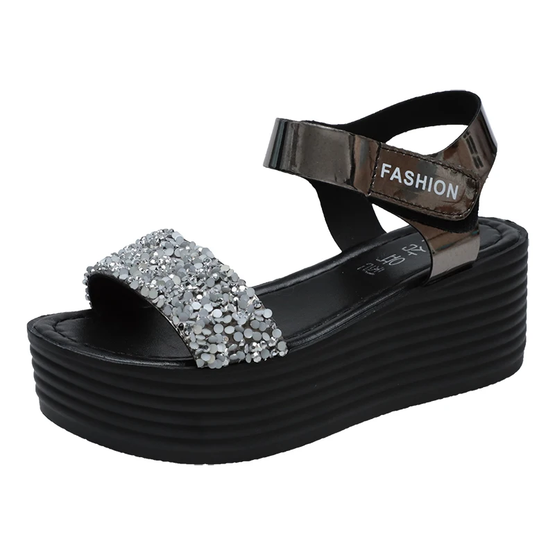 

2019 Brand Casual Summer Women's Sandals Fashion Crystal High Heel Platform Open Toes Women Sandals Wedges Thick Soled Shoes