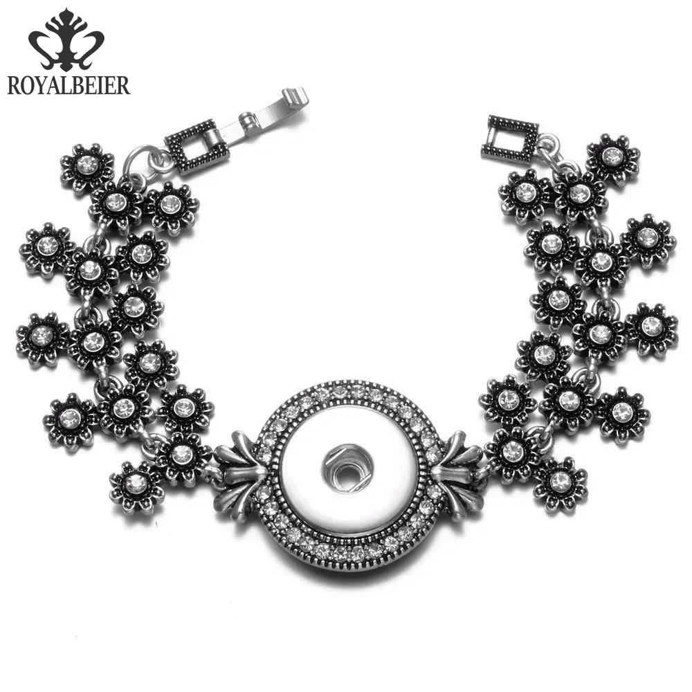 Multi Styles Snap Bracelet Metal Rhinestone Charm Bracelet 20mm Fit 12