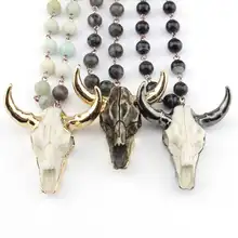 Камни амазонита ожерелье богемное племенное ювелирное тотемное ожерелье с подвеской в форме рога для женщин Модное Длинное из натурального камня ожерелье