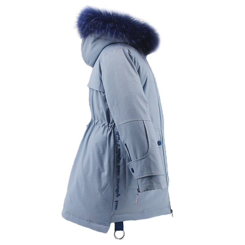 Зимние пальто Детская теплая куртка на утином пуху с натуральным мехом для девочек г. Модная детская повседневная верхняя одежда с капюшоном и надписью От 4 до 8 лет для девочек