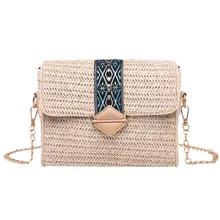 Новая квадратная Соломенная женская летняя сумка из ротанга, Женская тканая пляжная сумка ручной работы через плечо, богемная сумка, сумка для путешествий