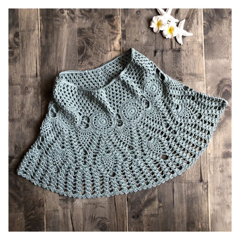 Handmade Crochet Bikini Skirt Women Sexy Hollow-out A-Line Skirt