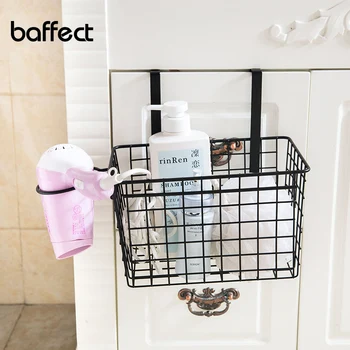 

Cupboard Hanging Shelf Storage Iron Mesh Basket Cabinet Door Organization Rack Closet Holders Organizer With Hair Dryer Rack