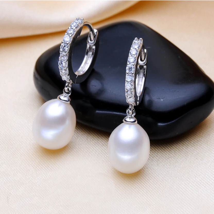 8 9mm Wedding Freshwater Silver Pearl Hoop Earrings White Natural 8 9mm Wedding Freshwater Silver Pearl Hoop Earrings White Natural Jewelry For Women Trendy Birthday Gift In From