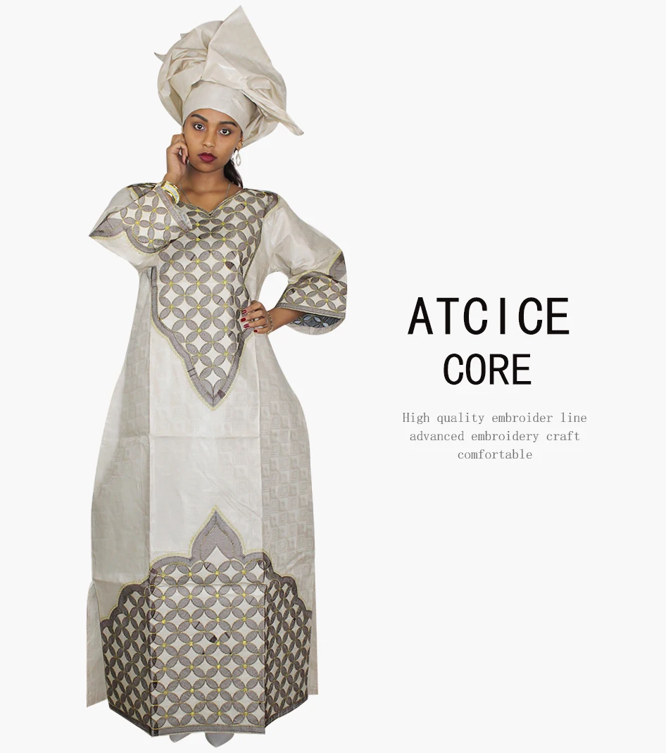 Африканские платья для женщин Модный Дизайн Африканский Базен вышивка дизайн платье длинное платье с шарфом Два шт один комплект A196