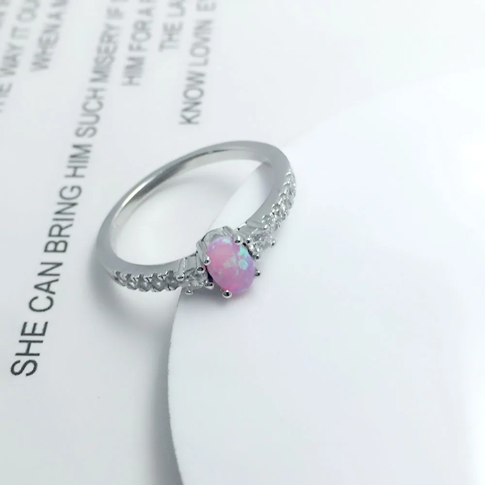 Soild 925 Sterling Silver Ring Oval Blue Opal Stone Elegant Wedding Jewelry Gifts For Women (JewelOra RI103627 )