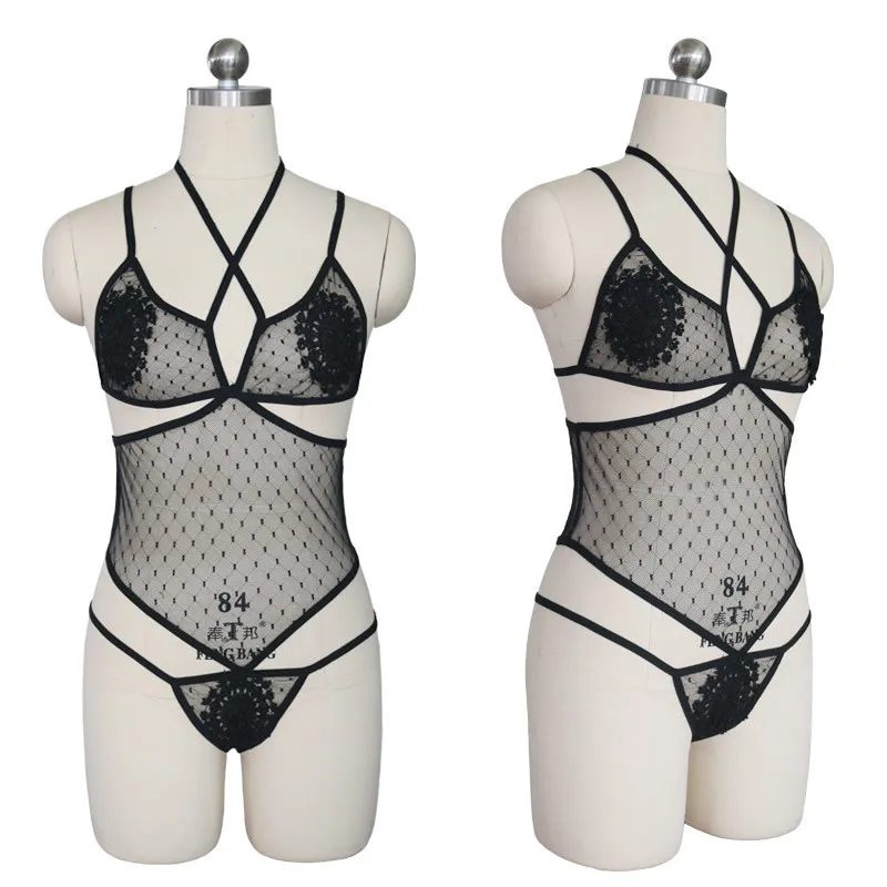 New Women Sexy Bodysuits Mesh Lace Black Halter Bodysuit See Through Hollow Out Strap Body Femme Jumpsuit G-string XXXL Hot Sale New Women Sexy Bodysuits Mesh Lace Black Halter Bodysuit See Through Hollow Out Strap Body Femme Jumpsuit G-string XXXL Hot Sale