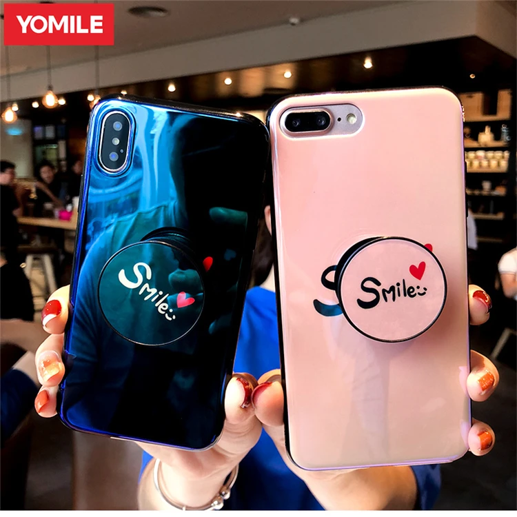 

YOMILE Cases For iPhone X 6 6S Plus Cute Pink Blue Mobile Shell For iPhone 8 7 8Plus Ring Holder Soft Silicone Phone Back Cover