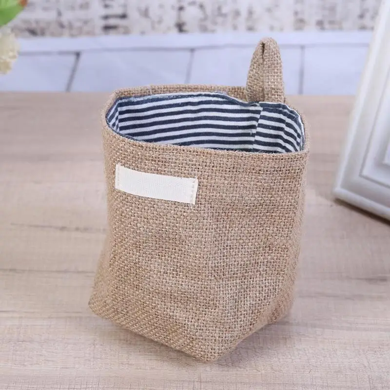 

Jute Storage Bag Basket Organizer with Handles for Baby Toys With Handle Hanging In Door Or Wall Store Desktop Small Items