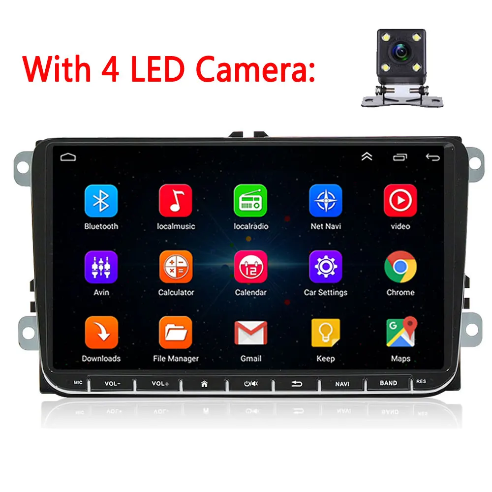 With 4 LED Camera Podofo Android 2 din Автомобильный Радио мультимедийный плеер gps навигация " авто радио для VW GOLF MK5 MK6 Jetta T5 EOS POLO Touran сиденье - Цвет: With 4 LED Camera