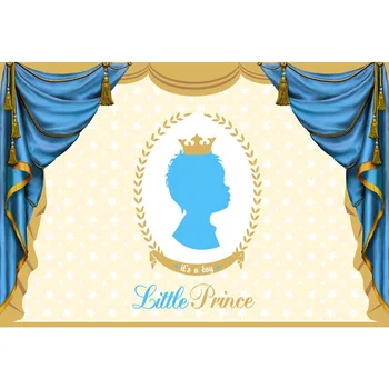 

Custom Baby Boy's Birthday Party Photo Booth Backdrop Printed Blue Curtain Kids Children Little Prince Photography Background