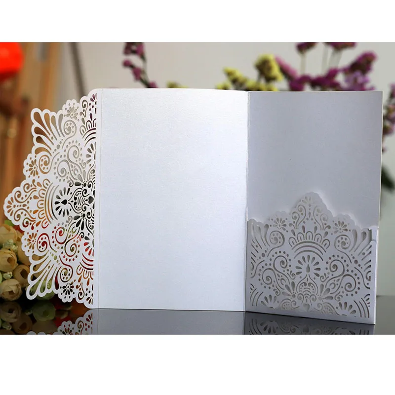 100 шт Европейская лазерная резка, для свадьбы Пригласительные открытки Роза элегантные три раза кружева бизнес поздравительные открытки Свадебные украшения