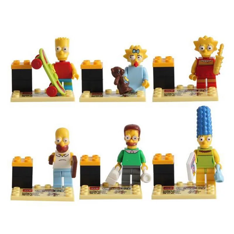 

6pcs Simpsons Family Homer Marge Bart Lisa Maggie Cartoon Movie DIY Building Block Toys Compatible With legoing Toy
