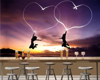 

beibehang Wallpaper custom 3D personality romantic beautiful dreams heart shaped couple characters silhouette background