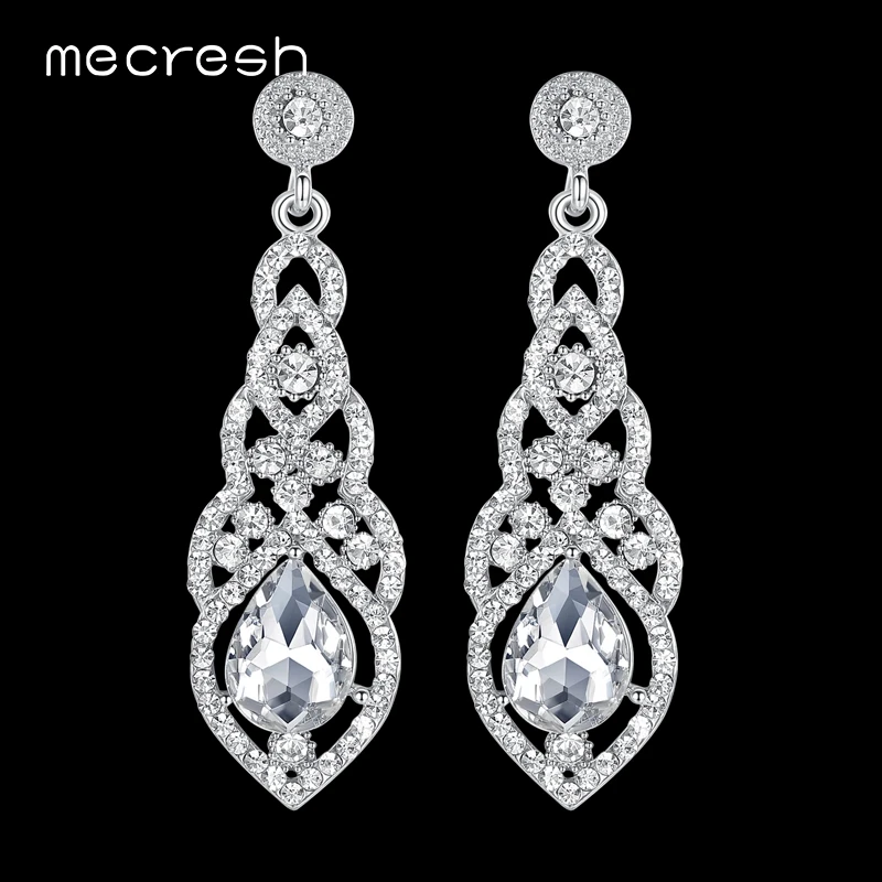 Mecresh Crystal Wedding Drop Earrings for Women Silver Black Gold Color Korean Bridal Dangle Earring 2018 Fashion Jewelry EH444