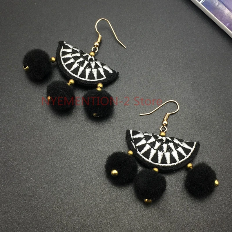 40PCS MANILAI HMONG EMBROIDERY EARRINGS WITH POM POM EARRINGS ETHNIC STYLE ACCESSORIES DANGLE EARRINGS FOR WOMEN 2018
