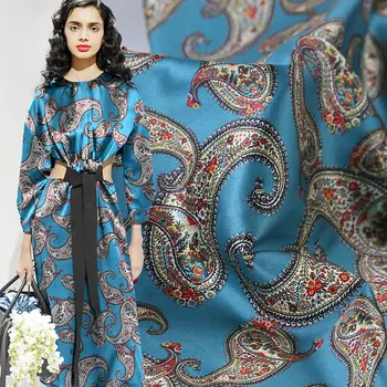 

Blue Paisley Digital Printing Elastic Silk Satin Fabric 19m/m 108cm
