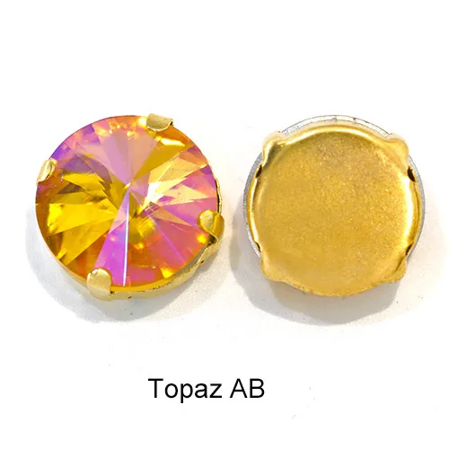 5 размеров, 35 цветов, Круглый стакан Rivoli, пришитые Стразы с золотыми кристаллами в виде когтей, плоские с одной стороны для пришивания на одежду B1022 - Цвет: Topaz AB