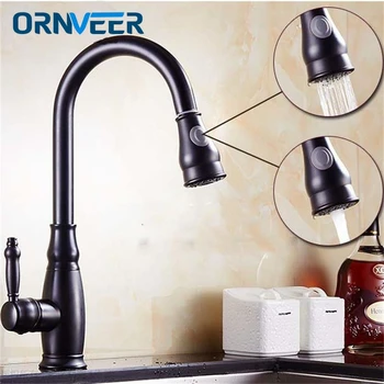 

Black Pull Out Kitchen Faucet Bathroom Mixer Tap Deck Mounted Swivel Spout Stream Sprayer Lead-free Shower Mixer Tap torneira