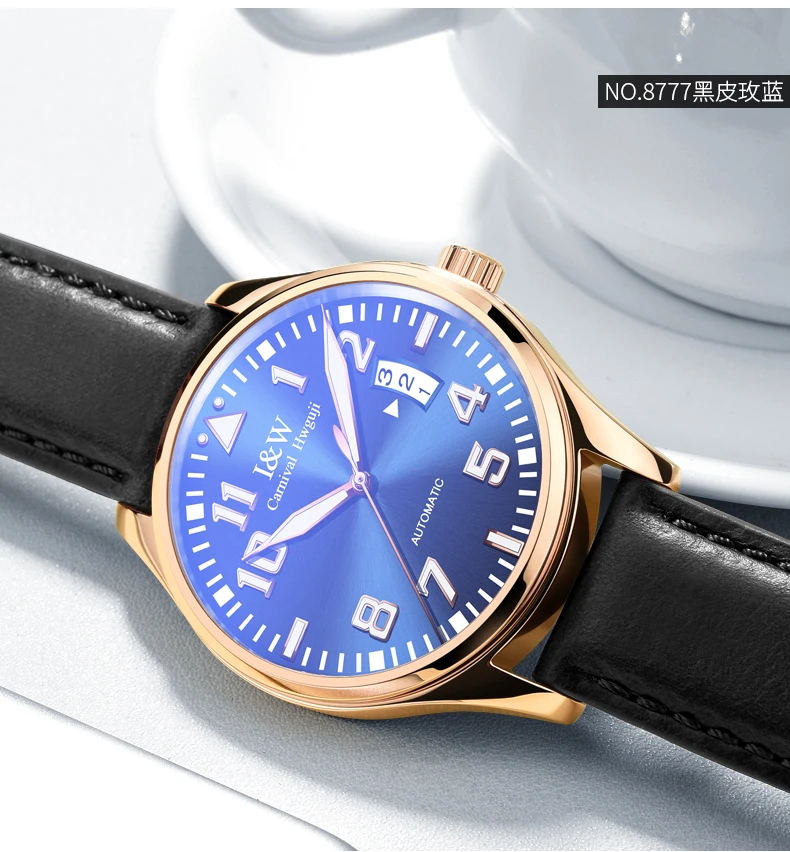 Carnival للرجال الكلاسيكية سلسلة مضيئة ساعات آلية للماء جلد طبيعي العلامة التجارية الفاخرة الرجال ووتش Relogio Masculino