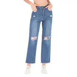 Для женщин осень Эластичный плюс свободные отверстие деним повседневное широкие брюки укороченные джинсы fesses push up femme #20190124