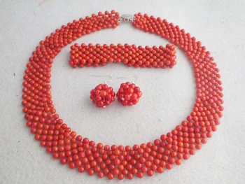 

Free Shipping !!!W-2495 Unique New Coral Beaded Britishn Wedding Beads European Beads Jewelry Set