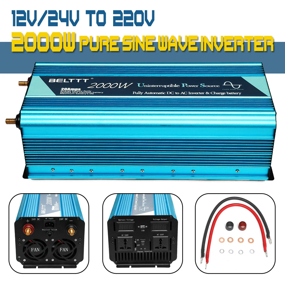 

2000W Pure sine wave Inverter1 for Car Home Outdoor 12V 24V to 220V UPS Inverter with USB Charger Max 4000W