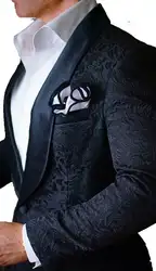 Индивидуальный заказ одна кнопка черный Пейсли смокинг для жениха Лацканы с отворотом для шафера мужские Нарядные Костюмы для свадьбы