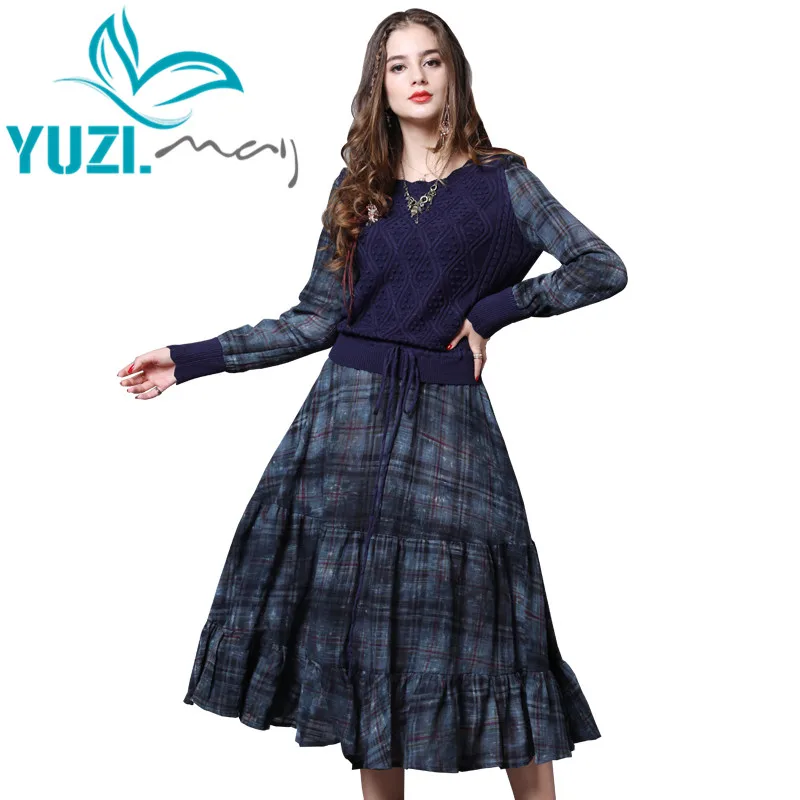 Зимнее платье 2018 Yuzi. may Boho новые винтажные женские платья с круглым вырезом