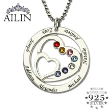 Corazón en Corazón Birthstone Birthstone Nombre Collar Personalizado Collar de Plata de La Madre de La Familia de la Marca Collar de la Joyería de La Madre