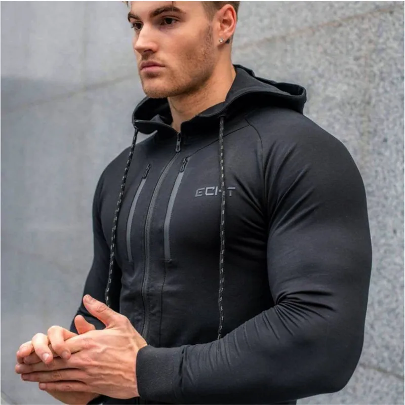 

Men's clothing 2018 men's casual hooded bodybuilding sportswear spring and autumn men's gyms Jogger hooded zipper shirt jacket