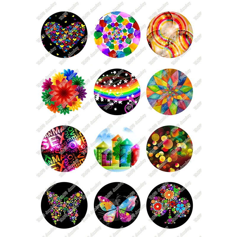 

24pcs/lot Round Colorful Flower Butterfly Glass Cabochon 10mm To 25mm for DIY Earrings Jewelry Making Findings & Components T122