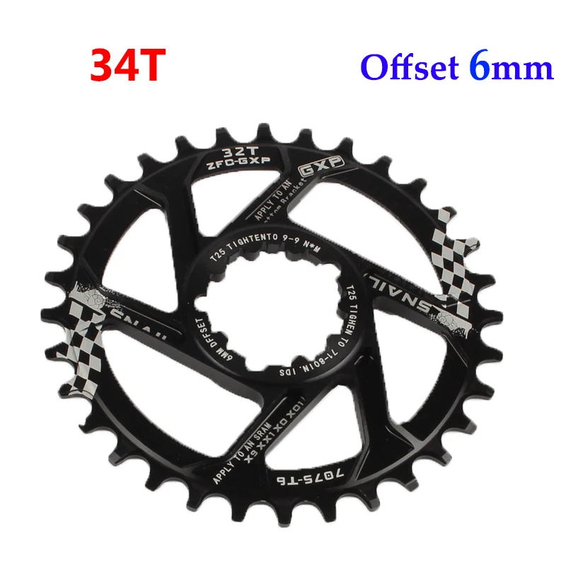 Улитка GXP 30/32/34t MTB дорожный велосипед с ЧПУ Chainset 170 мм рукоятки BB звездочка цепной передачи передняя Звездочка Алюминий сплав диаметра окружности болтов для GXP XX1 X9 модными принтами XO X01 - Цвет: Black-34T