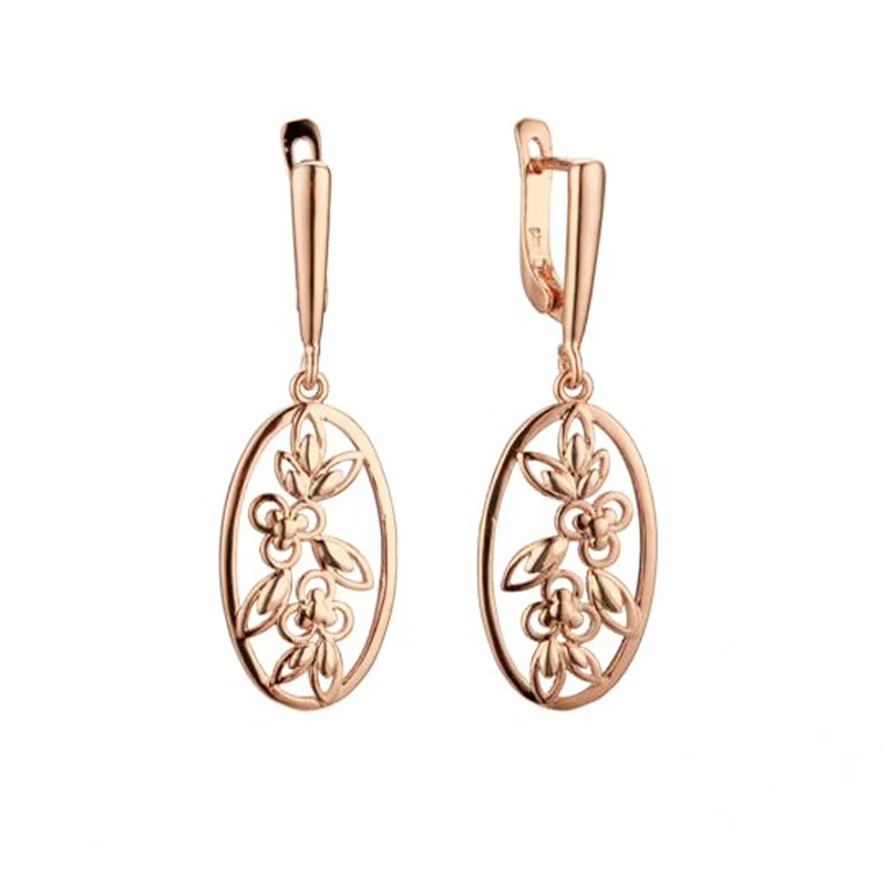 

FJ Women 585 Rose Gold Color Round Flowers Shaped Dangle Drop Earrings