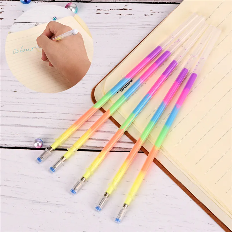 0.5mm Multicolor Rainbow Highlighters Gel Pen Refills School Supplies