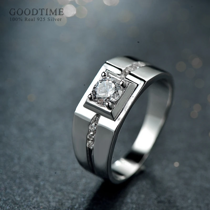 

Noble Ring Silver 925 Jewelry 100% 925 Pure Silver Engagement Ring S925 Stamp Zirconia Wedding Rings Can Engrave Words For Men