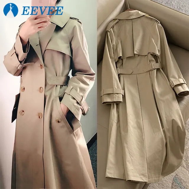2018 autumn new Korean version of the long windbreaker women double-breasted loose waist over the knee trench coat